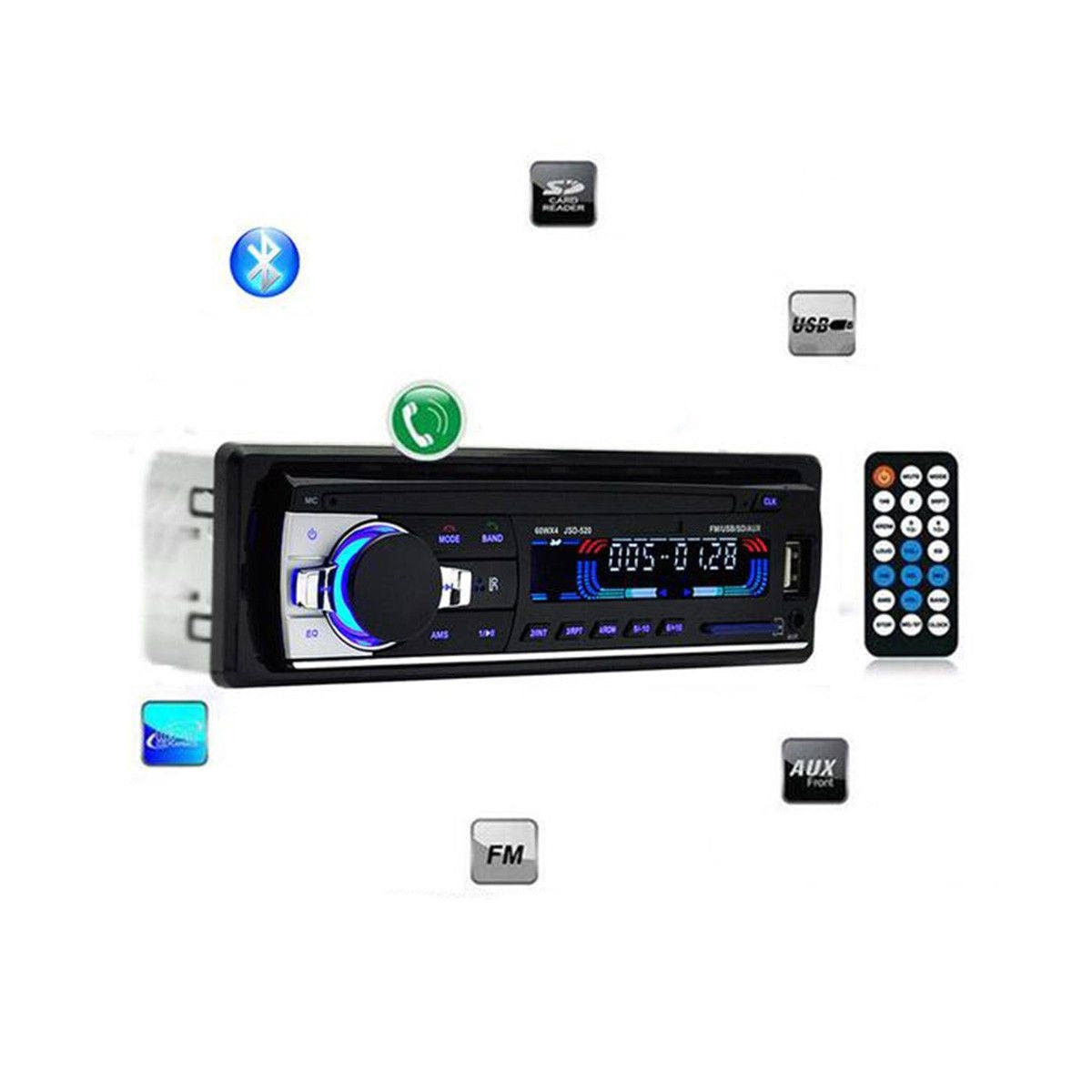 Poste radio BT In-dash 1 Din Fm Aux-in Récepteur SD USB avec support de  téléphone - Letshop.dz